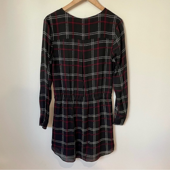 A.L.C. Simona Check Black Red Plaid Print 100% Silk Shirt Dress Size 6 - Picture 2 of 7